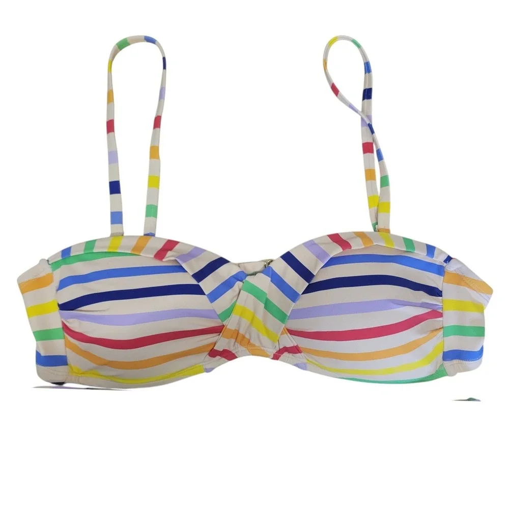 Gibson Latimer Rainbow Striped Bikini Set Bandeau‎ Top Side Tie Bottoms XL C667